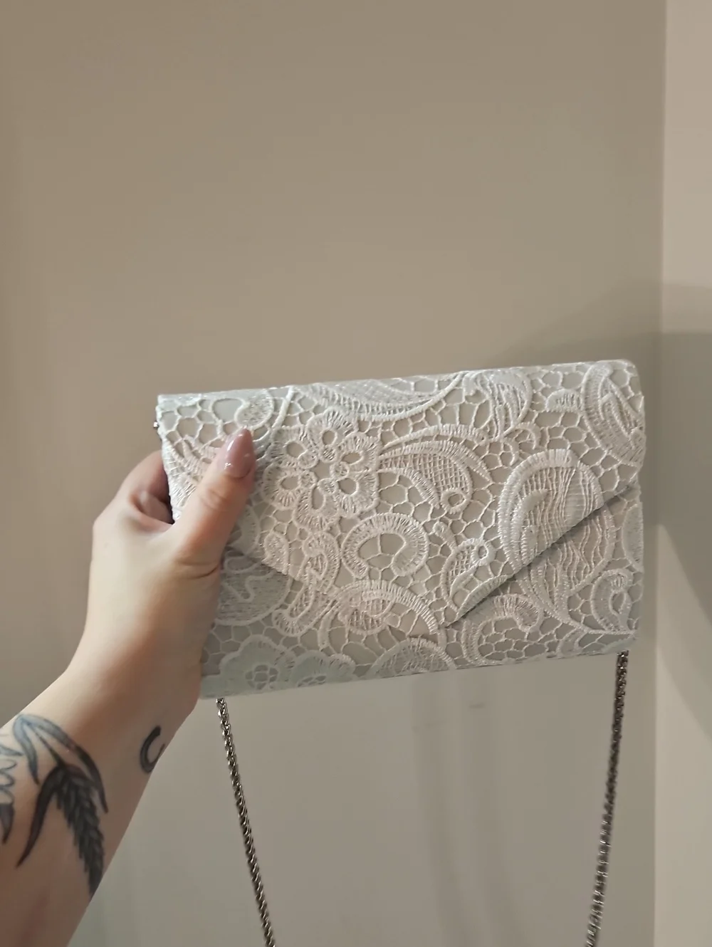 Lace Envelope Clutch in Light Gray - Elegant Women's Evening Bag Bridal